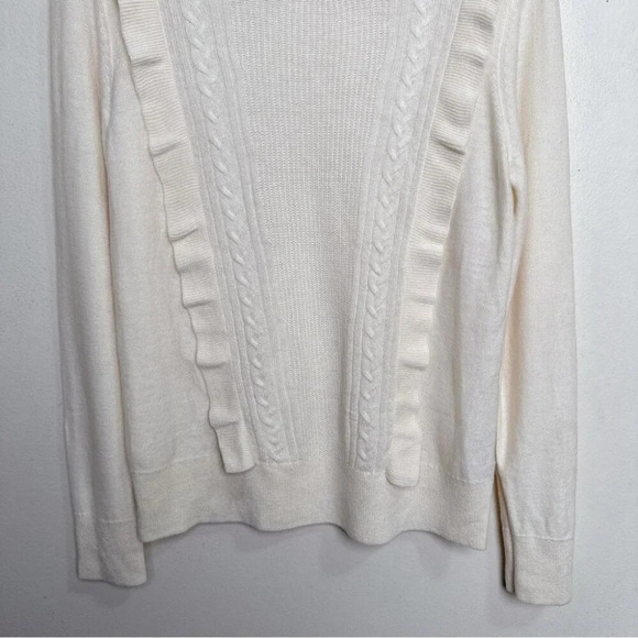 BANANA REPUBLIC Womens Medium Ruffle Front Cable Wool Sweater Ivory Color - Picture 6 of 15